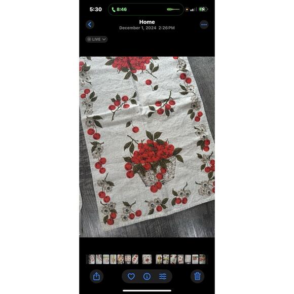 Vintage MCM Parisian Prints Linen Tea Kitchen Towels Apples Cherries Kitchen - Picture 4 of 9